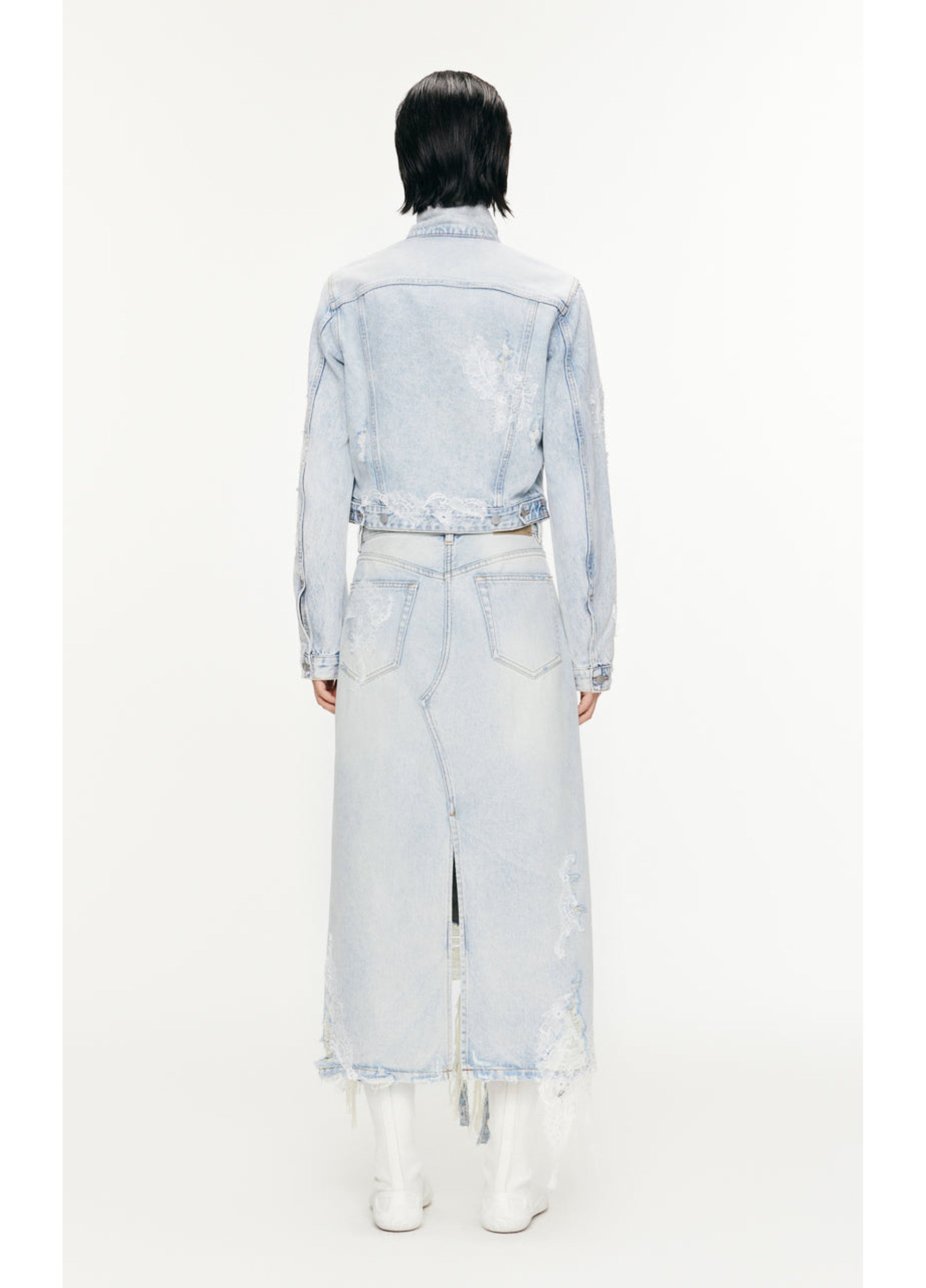 veste en jean patchwork en dentelle