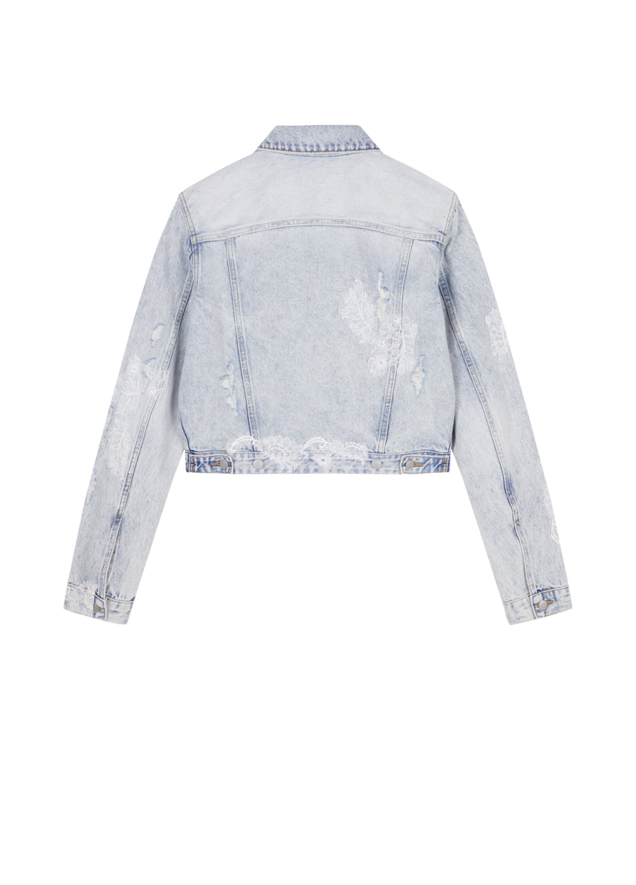 veste en jean patchwork en dentelle