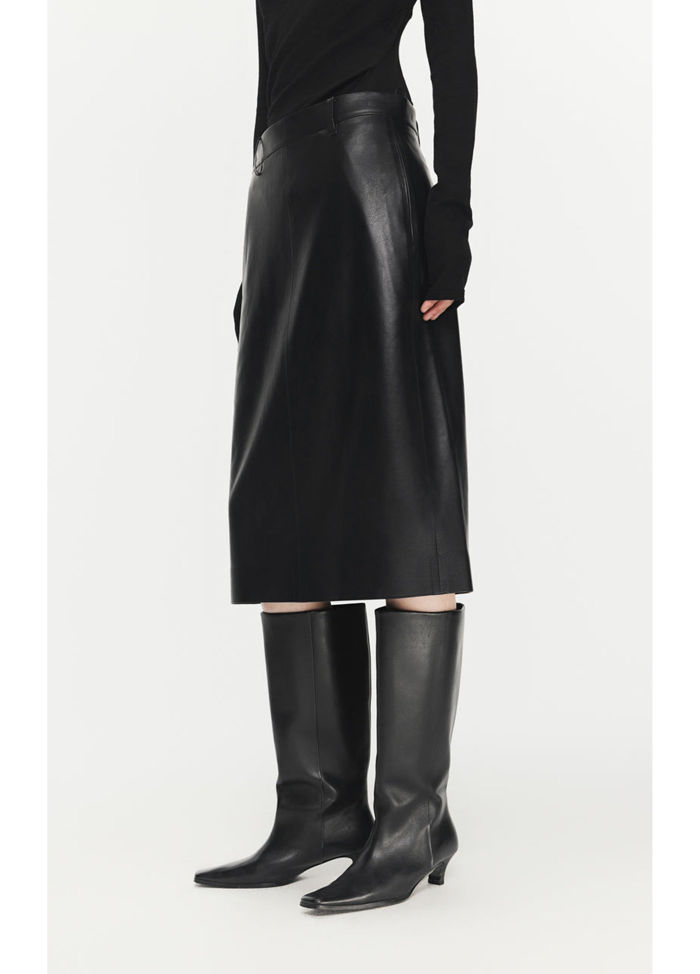 Jupe en PU à taille mi-haute (longueur moyenne)