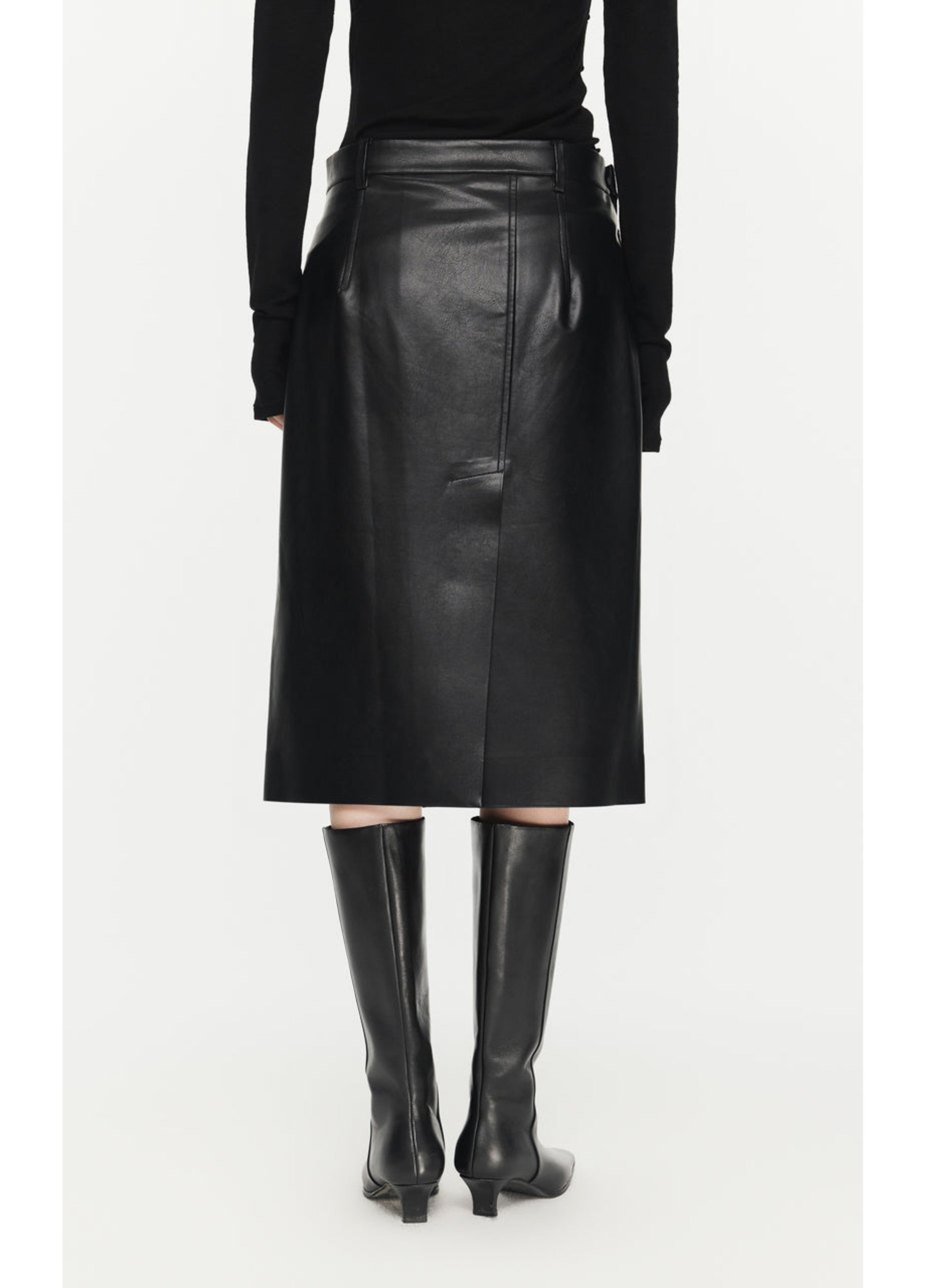 Jupe en PU à taille mi-haute (longueur moyenne)