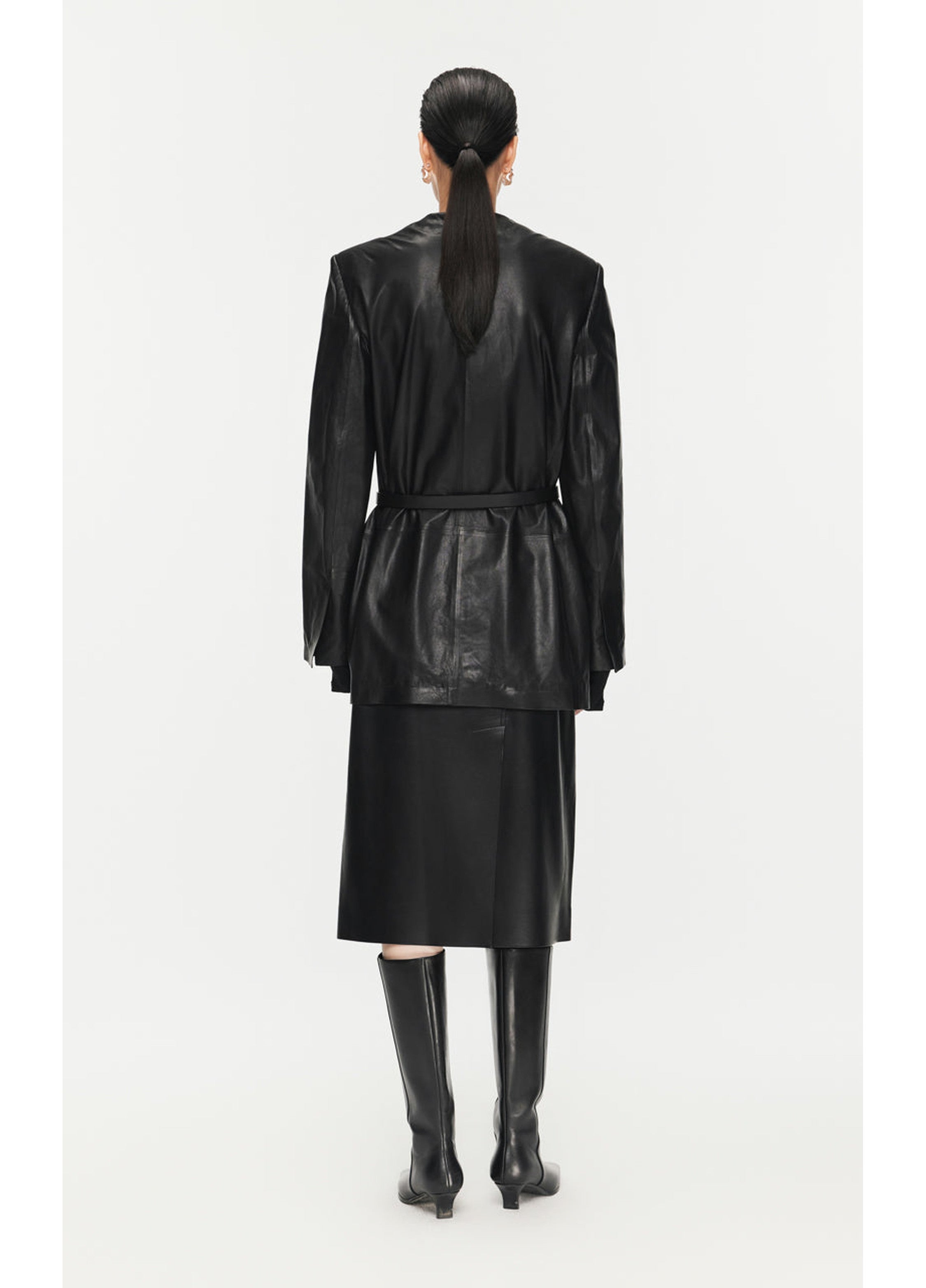 Jupe en PU à taille mi-haute (longueur moyenne)