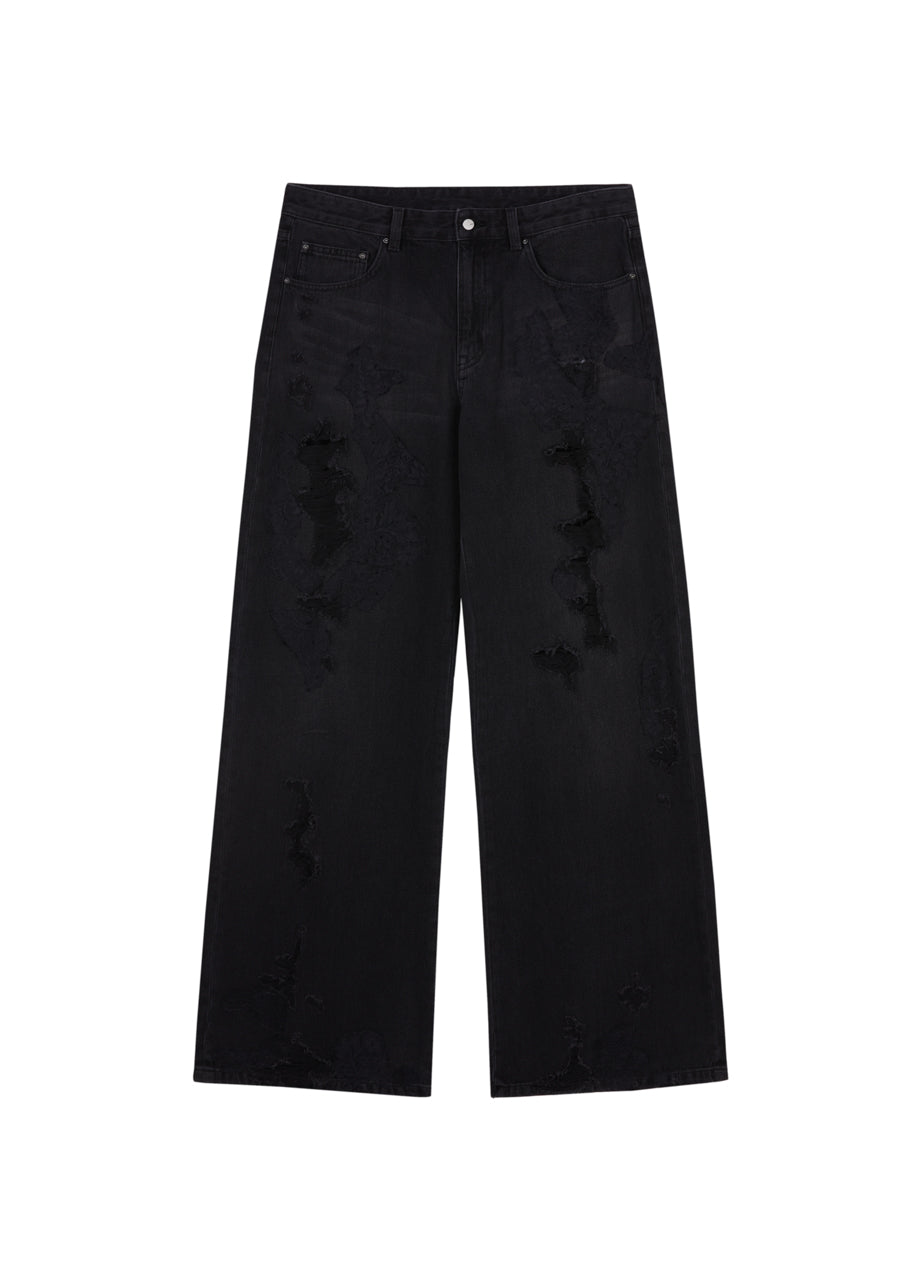 Jean à jambes larges avec effet usé/délavé