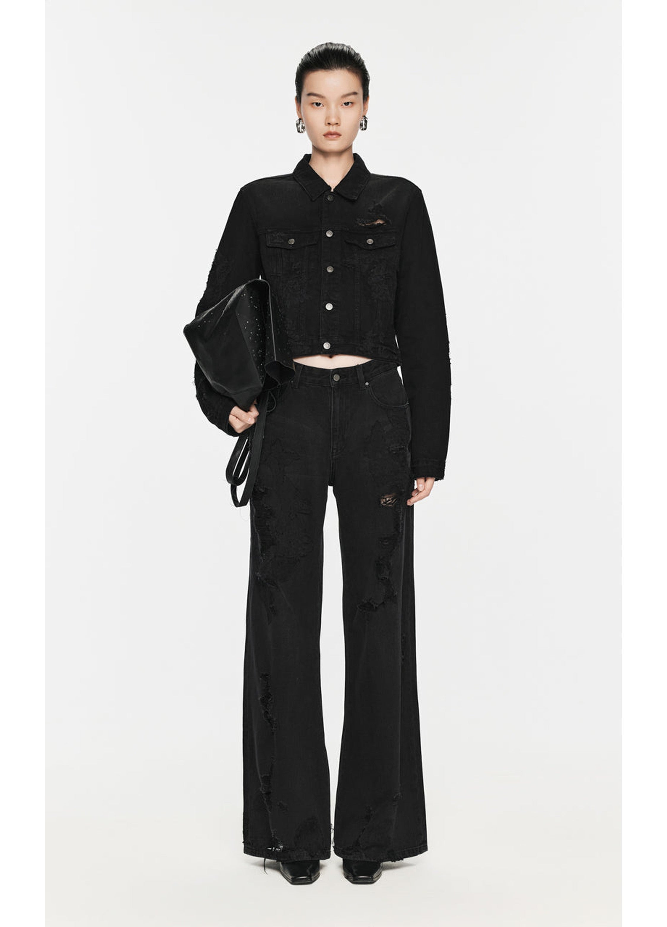 Jean à jambes larges avec effet usé/délavé