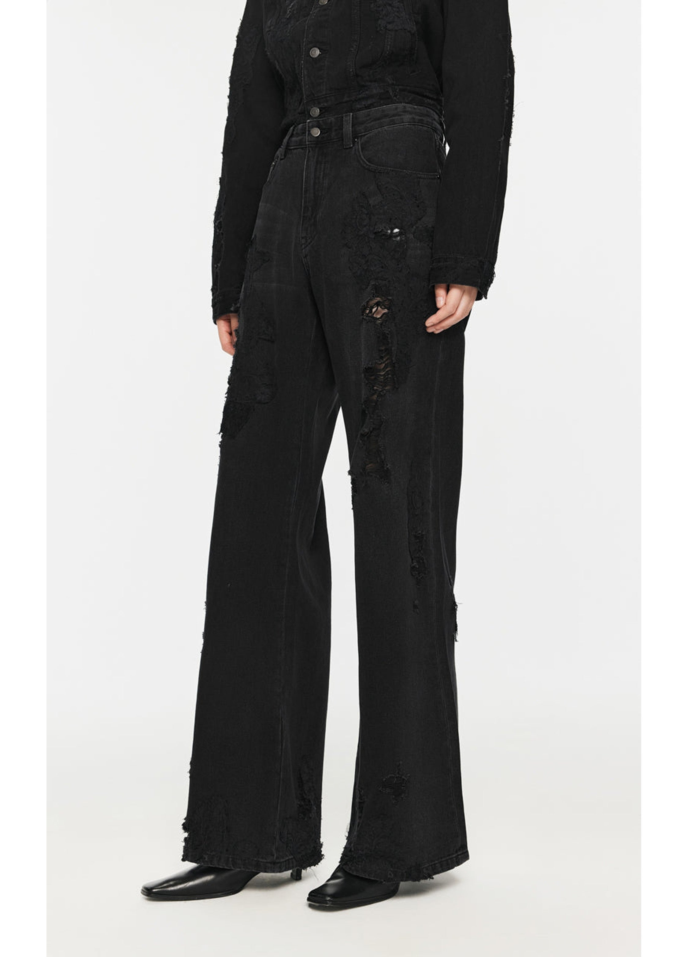 Jean à jambes larges avec effet usé/délavé