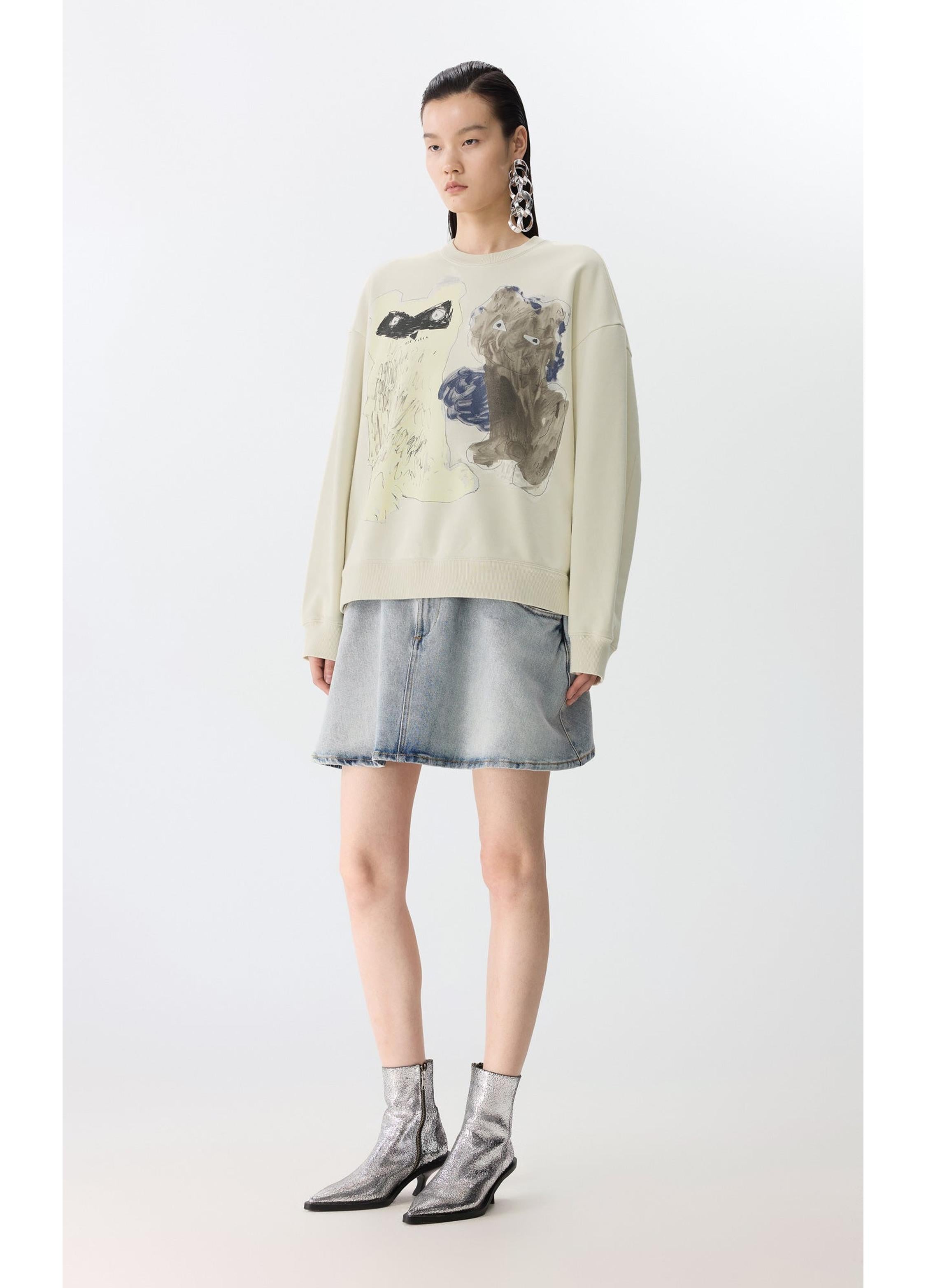 Sweat-shirt oversize en coton à motif chat joueur